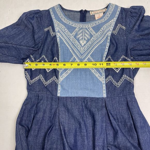 Flying Tomato Chambray A Line Dress Embroidered M Western Boho Country Prairie - Picture 12 of 12